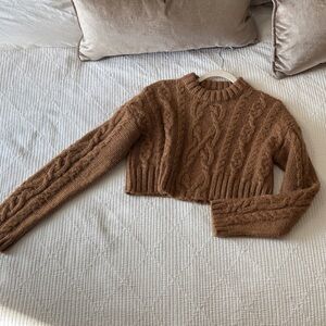 Zara Brown Cable Knit Cropped Sweater
